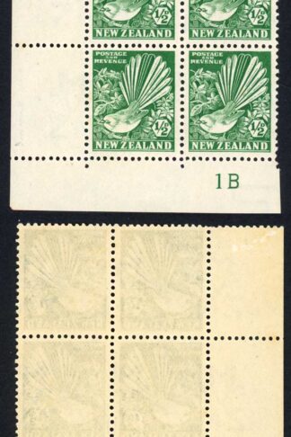 New Zealand SG556w 1/2d Perf 14 x 13.5 PLATE BLOCK Single Wmk U/M