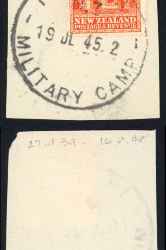 New Zealand SG580 2d Orange Perf 14 x 13.5 Mult Wmk Trentha Military Camp Pmk
