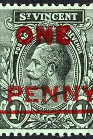 St Vincent SG121 One Penny on 1/- Over inked opt looks doubled M/M