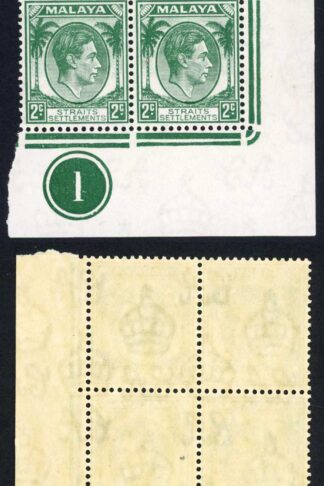 Straits Settlements SG279 2c Plate 1 Block M/M Scarce