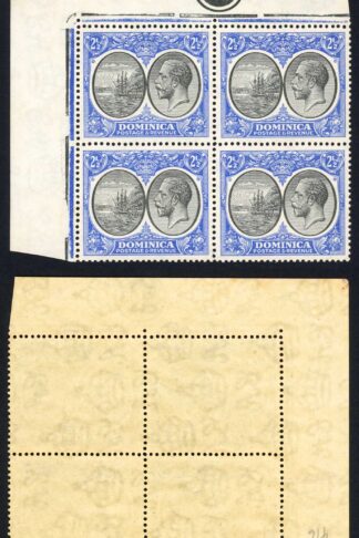 Dominica SG78 2 1/2d Black and Ultramarine Plate 1 Block U/M Scarce