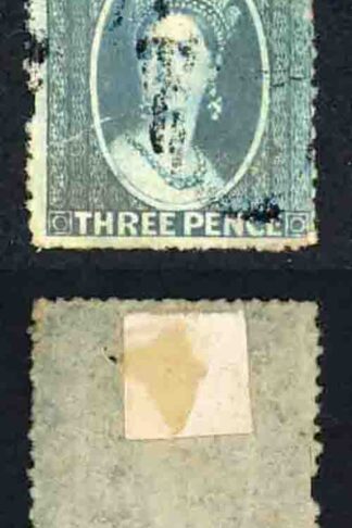 Natal 1861-2 SG.12 3d blue no wmk rough perf.14 to 16 used cat 50 pounds