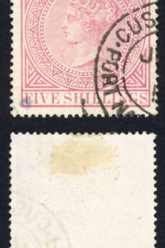 Natal 1874-99 SG.72 5s rose wmk Crown CC used cat 55 pounds