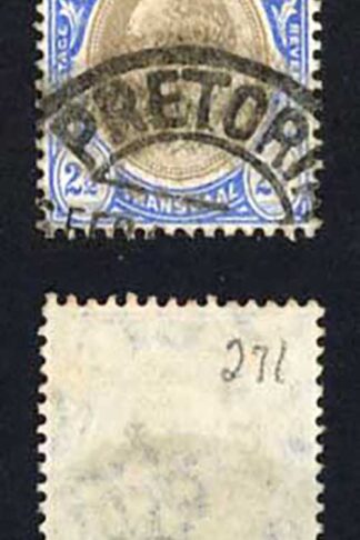 Transvaal 1904-09 SG.263 2 1/2d black and blue wmk MCA used cat 16 pounds