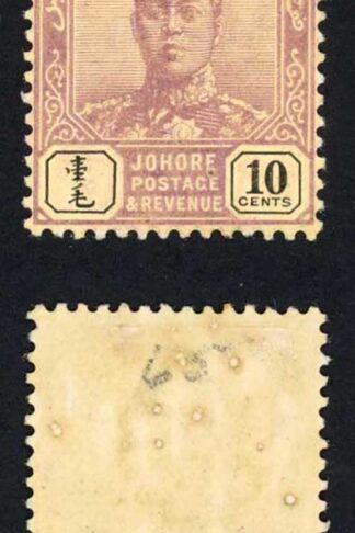 Johore 1904-10 SG.67 10c dull purple and black wmk rosette chalky paper mint