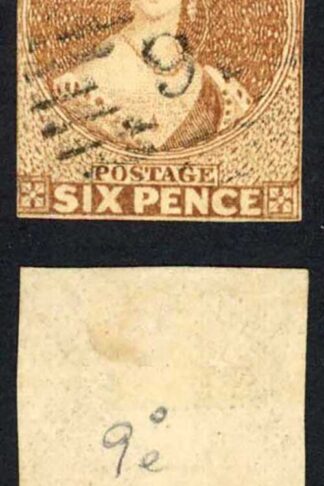 New Zealand 1857-63 SG.14 6d pale brown no wmk imperf VFU cat 350 pounds