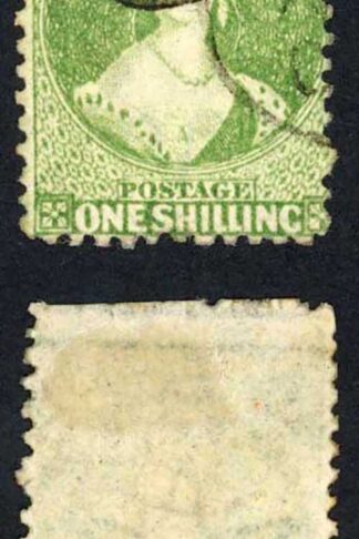 New Zealand 1864-71 SG.125 1s yellow-green wmk Large Star P12.5 used c150 pounds