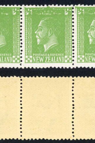 New Zealand 1915-33 SG.435 1/2d green OVER-INKED strip of three VFM