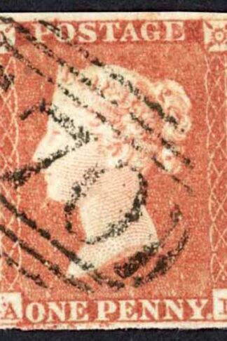 1841 Penny Red (AL) Plate 49 Fine Four Margins Part RED CANCEL
