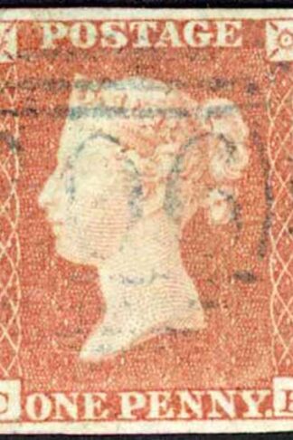 1841 Penny Red (CF) Plate 92 (Tear at top) BLUE PMK Cat 250 pounds