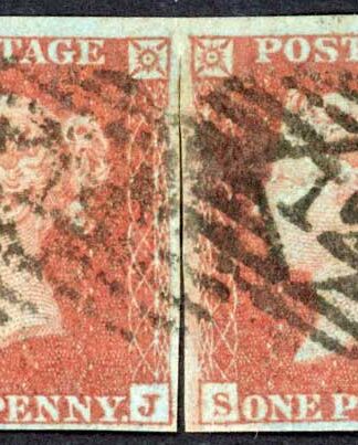 1841 Penny Red (SJ/SK) Plate 137 Fine Four Margins PAIR Cat 110 pounds