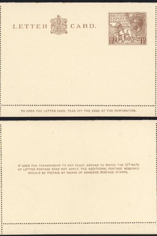 1925 Wembley 1 1/2d Letter Card Mint