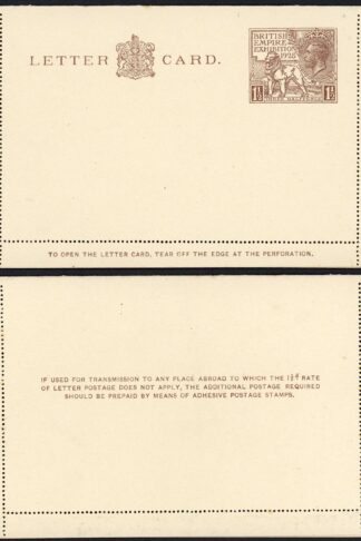 1925 Wembley 1 1/2d Letter Card Mint