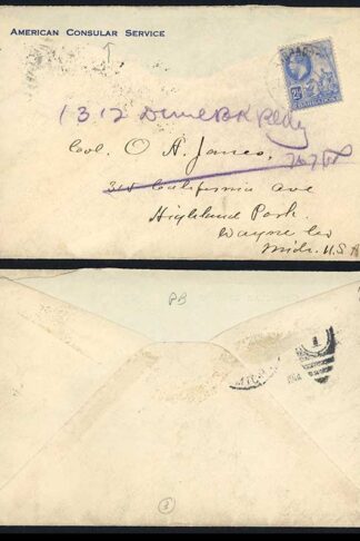 Barbados KGV 2 1/2d on American Consular cover to the USA