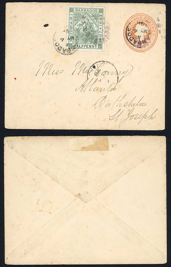 Barbados Penny Pink opt 1/2d Uprated with 1/2d Jubilee