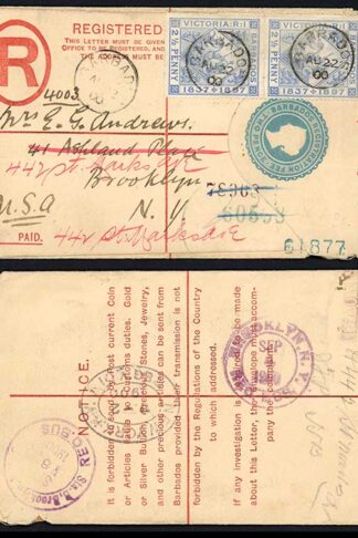 Barbados 2 1/2d Jubilee Pair on 2d Postal Stationary