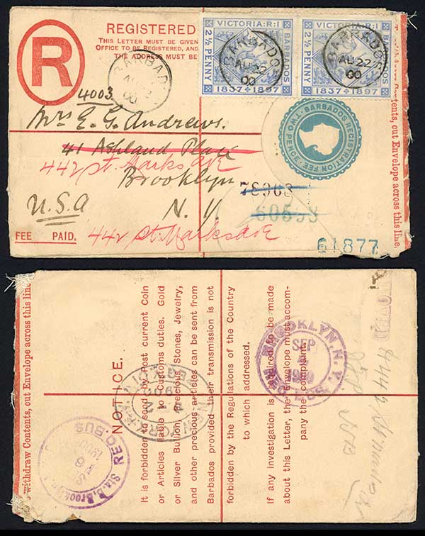 Barbados 2 1/2d Jubilee Pair on 2d Postal Stationary