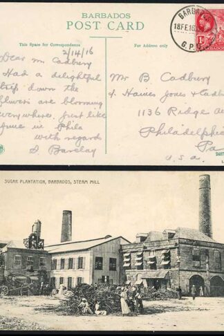 Barbados 1d Foreign Rate on a Sugar Plantation Steam Mill Postcard
