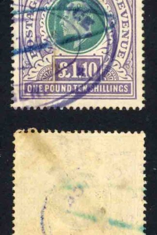 Natal SG143 One pound and 10/- Green and Violet (Crease) Fiscal Cancel