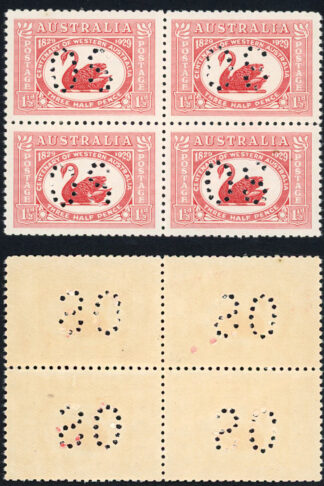 Australia SGO120 1 1/2d Centenary Block U/M Perf OS Cat 116++ pounds