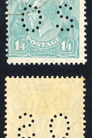 Australia SGO111 1s4d Turquoise Wmk 7 Perf 13.5 x 12.5 Perf OS CTO M/M