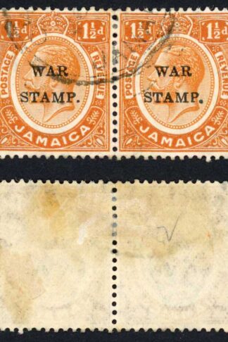 Jamaica SG71 1 1/2d Orange Small Dot in Overprint Used Pair