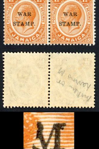 Jamaica SG71 1 1/2d Orange Damaged M in a Pair