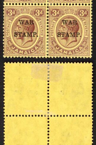 Jamaica SG72e 3d purple on yellow paper Two Stamps Broken W M/M