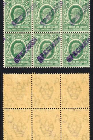 KUT SG35s KEVII 3c New Currency opt Specimen (locally) U/M Block of SIX