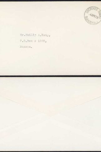 Bahamas 1978 local cover 3c defin single franking CHEROKEE SOUND postmark