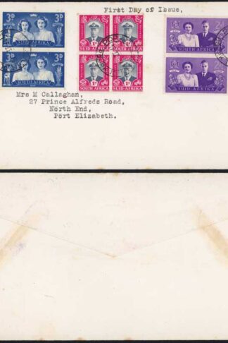 South Africa 1947 Royal Visit set in blocks of four on first day cover