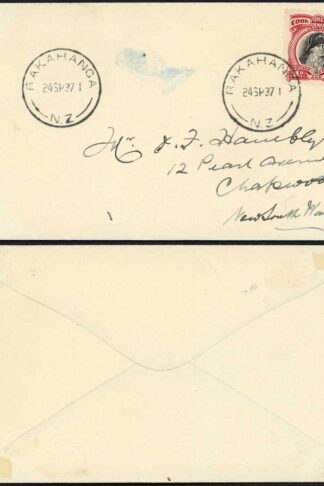 Cook Islands 1937 cover to Rarotonga RAKAHANGA N.Z. postmark