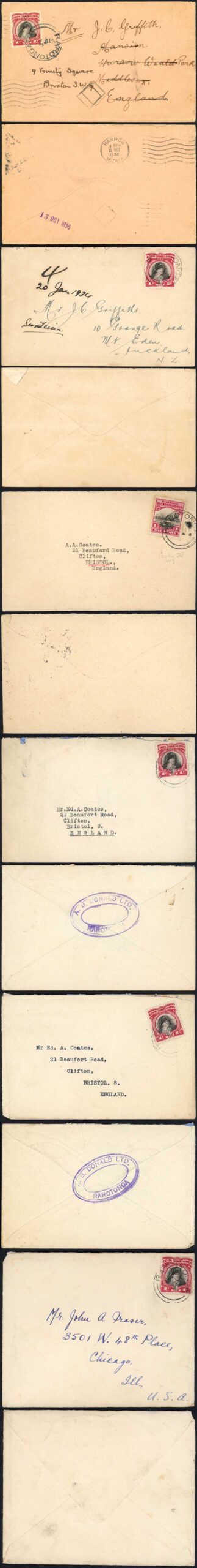 Cook Islands 1922-34 group of six covers each franked 1d