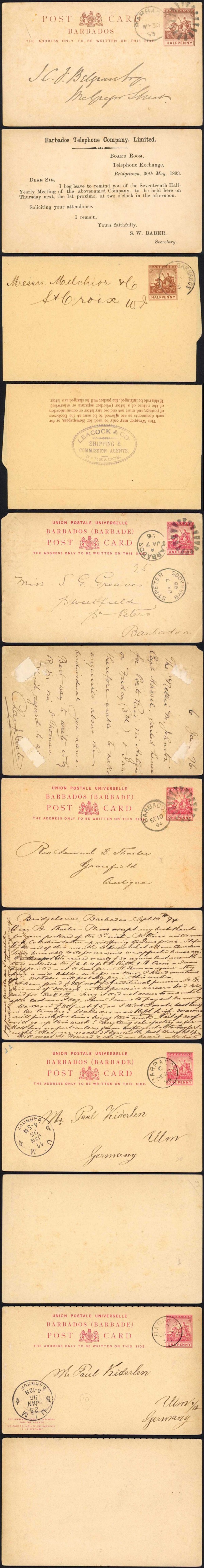Barbados 1893-5 used postal stationery group incl 1/2d wrapper