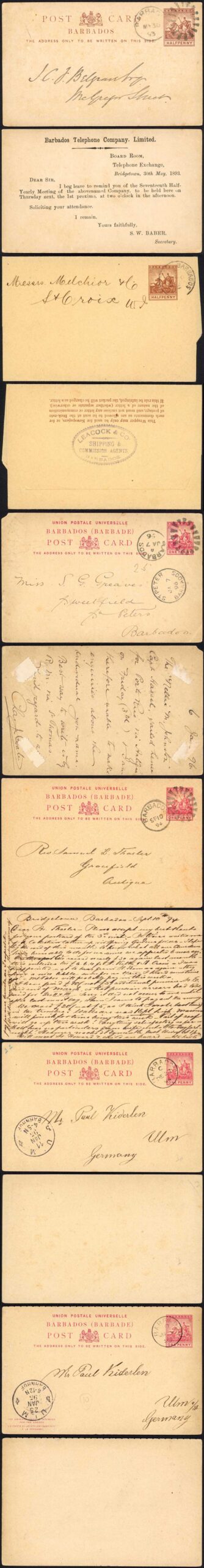 Barbados 1893-5 used postal stationery group incl 1/2d wrapper