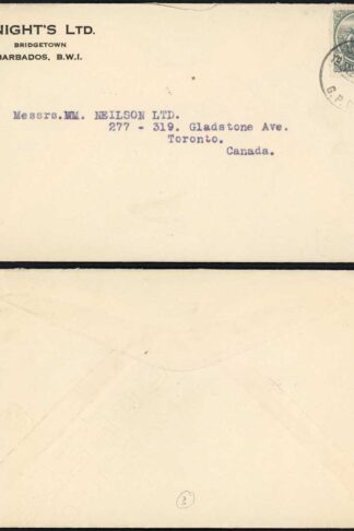 Barbados 1921 2d grey used on 1924 advert cover to Canada