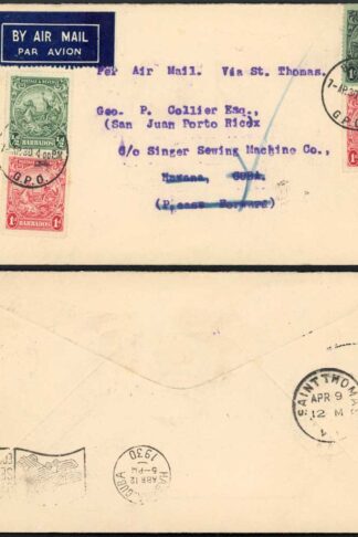 Barbados 1930 airmail cover 1shilling 2 1/2d rate