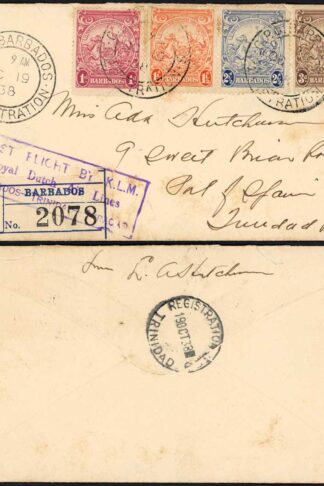 Barbados 1938 First Flight cover to Trinidad