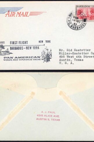 Barbados 1957 first flight cover to USA