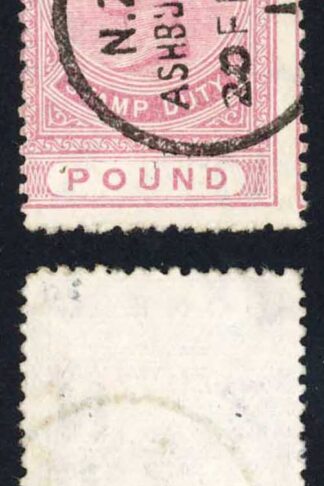 New Zealand 1882-1930 SGF33 1 pound rose-pink P12.5 VFU cat 140 pounds