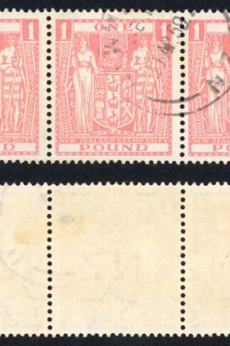 New Zealand 1940-58 SGF203 1 pound pink strip of 3 VFU cat 18 pounds