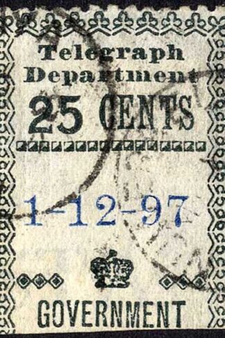 Ceylon Telegraph 1892-1903 SGT135 25c deep olive VFU top portion