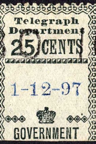 Ceylon Telegraph 1892-1903 SGT135 25c deep olive used top portion