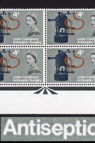 SG W63e 1965 4d Lister Carbolic Spray with Retouched e Var Cyl Block of 12 U/M