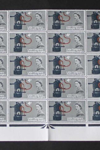 SG W63e 1965 4d Lister Carbolic Spray with Retouched e Var Cyl Block of 30 U/M