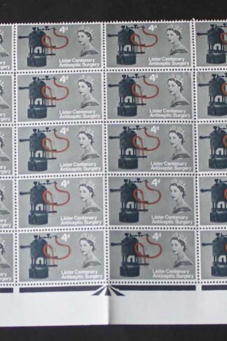 SG W63e 1965 4d Lister Carbolic Spray with Retouched e Var Cyl Block of 30 U/M