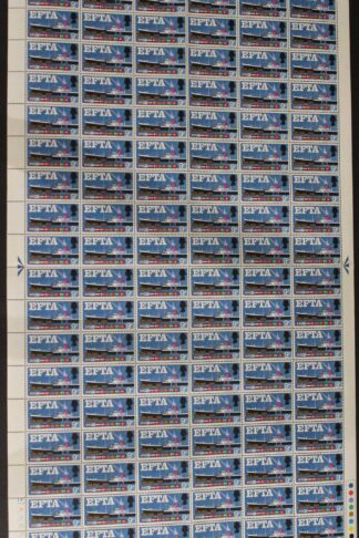 SG Spec W111h 1967 9d EFTA Complete Sheet with Quay Flaw U/M