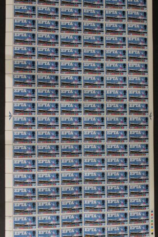 SG Spec W111h 1967 9d EFTA Complete Sheet with Quay Flaw U/M