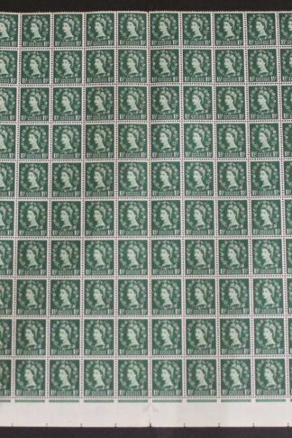 SG572 1 1/2 Green Wmk Crowns Upright Cyl 15 No Dot Half Sheet U/M
