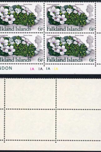 Falkland Is SG284 6p Plate Block U/M Cat 68++ pounds